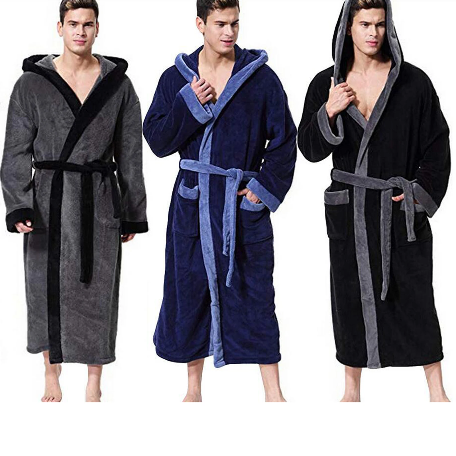 

Зима 2022, Мужская одежда для сна с капюшоном, мужской повседневный фланелевый Халат, одежда для сна, плюшевая шаль с длинным рукавом, Мужская ...