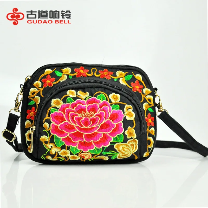 

New China Ethnic Embroidery Bag Double-sided Embroidered Canvas Coin Purse Mobile Phone Bag Ladies Mini Diagonal Small Bag
