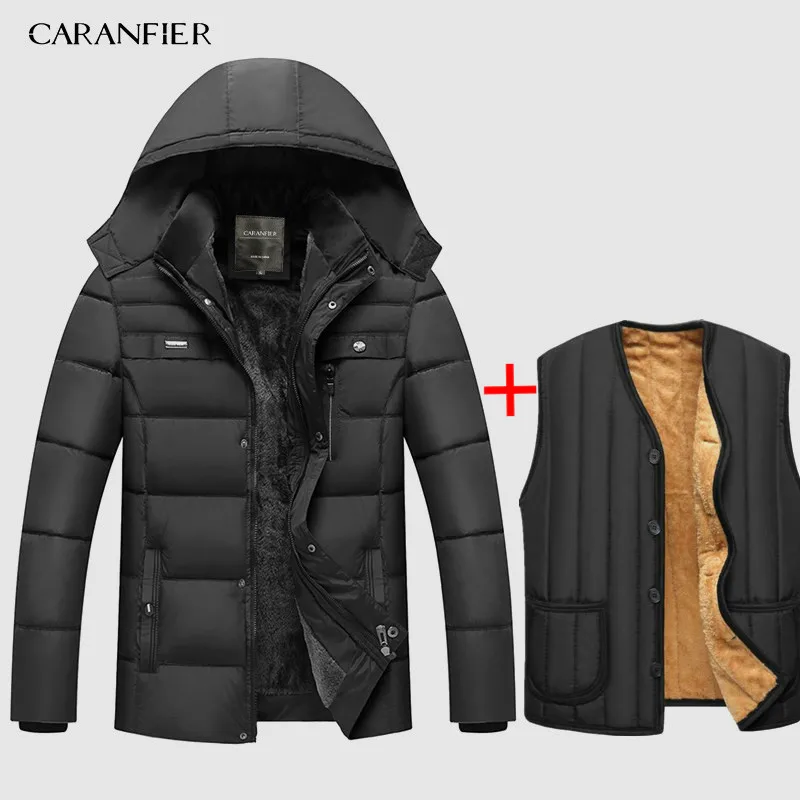 CARANFIER теплая толстая зимняя куртка мужская одежда Повседневная стоячий воротник высокое качество модное Брендовое зимнее пальто Мужская парка верхняя одежда - Цвет: SS1Blue Vest