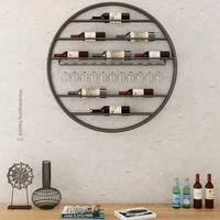 Round Wall-mounted Iron Metal Cup Tumbler Holder Home Red Wine Rack Creative Wine Display Goblet Tall Glass Storage Shelf Stand