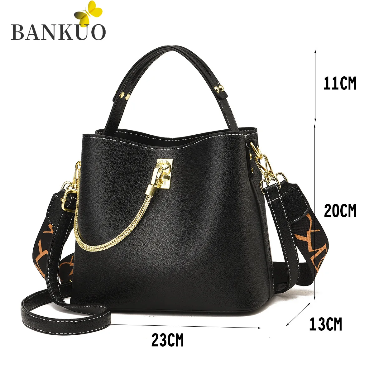 

BANKUO 2021 Autumn Women's New Bucket Bag Leather Fashion Zipper Handbags Large Capacity One-shoulder Chain Crossbody Bags C131