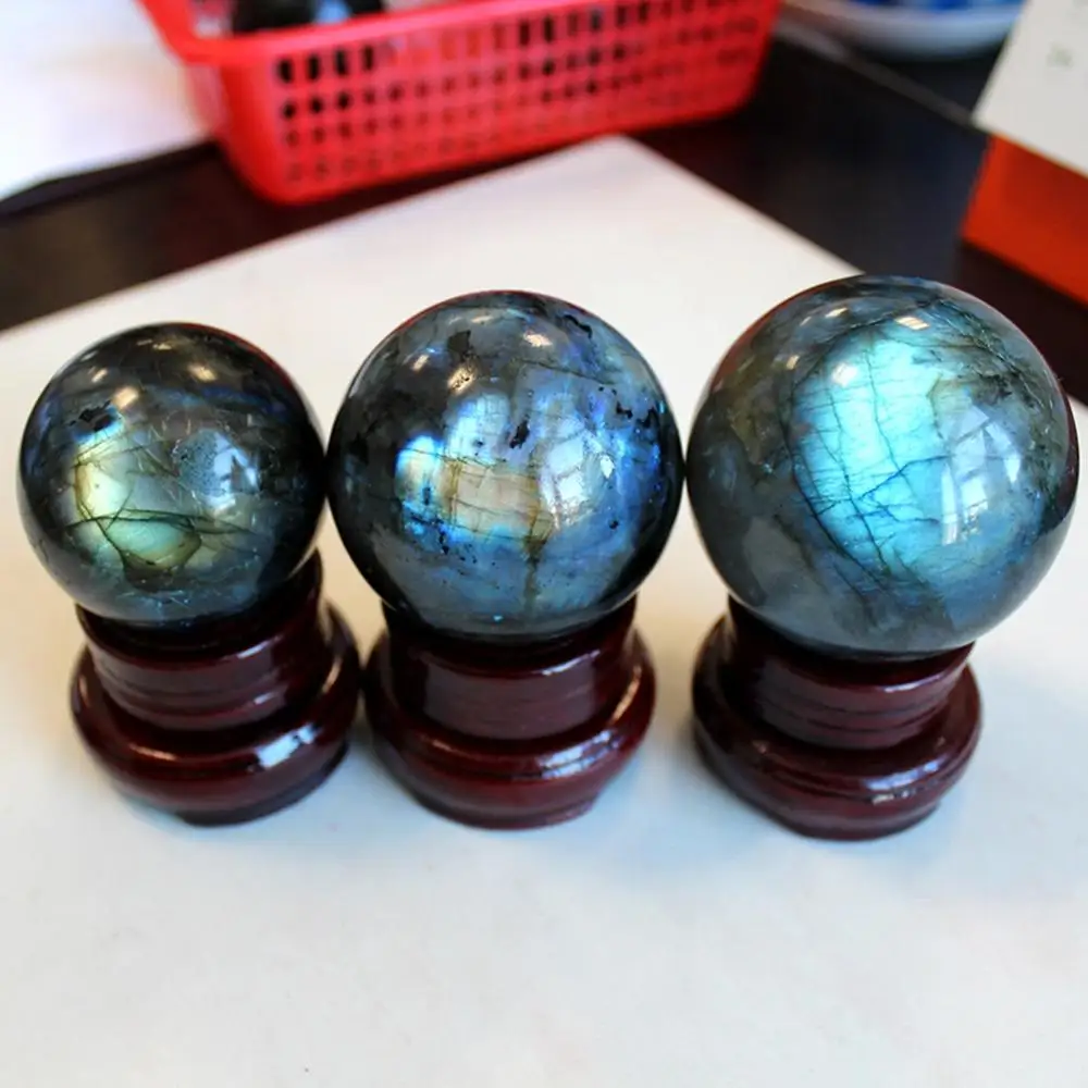 

Rare Natural Labradorite Crystal Ball Healing Quartz Sphere Home Decor + Stand