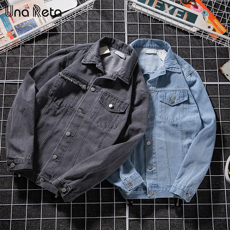 Una Reta Denim Jacket For Men Streetwear Print Jean Autumn New Plus Size Casual Long Sleeve Hip Hop Coat | Мужская одежда