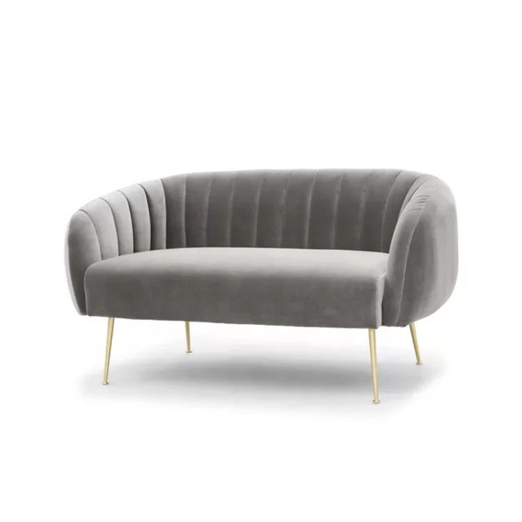 

European style elegant upholstery grey velvet fabric sofa comfortable cafe couch furniture