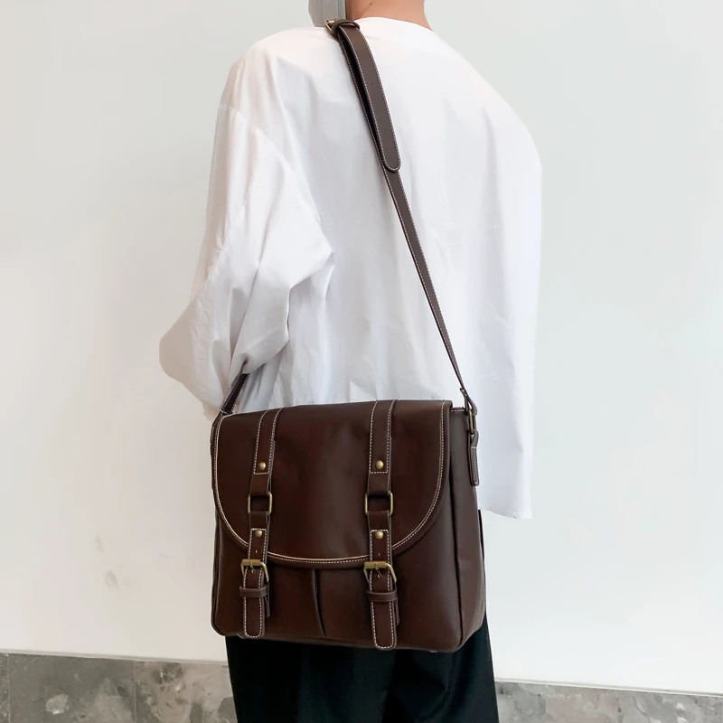 

Fashion Flap Casual Messenger Briefcase Bag for Man A4 Documents Bag Functional Vintage PU Leather Men Shoulder Crossbody Bag
