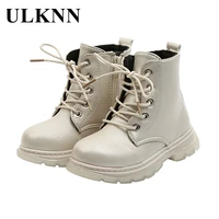 ulknn kids lace up pink martin round toe boots 2021 popular children leather mid calf solid fashion winter boots for boysgirls