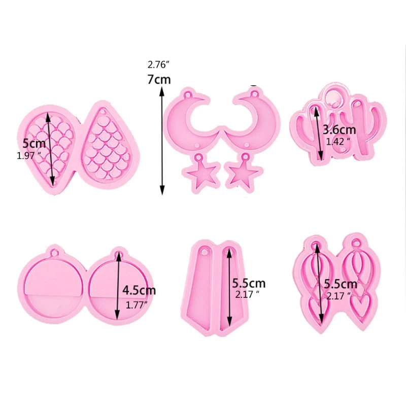 

6 Pcs Earrings Epoxy Resin Mold Ear Studs Necklace Silicone Mould DIY Crafts Jewelry Pendants Casting Tool Y08C