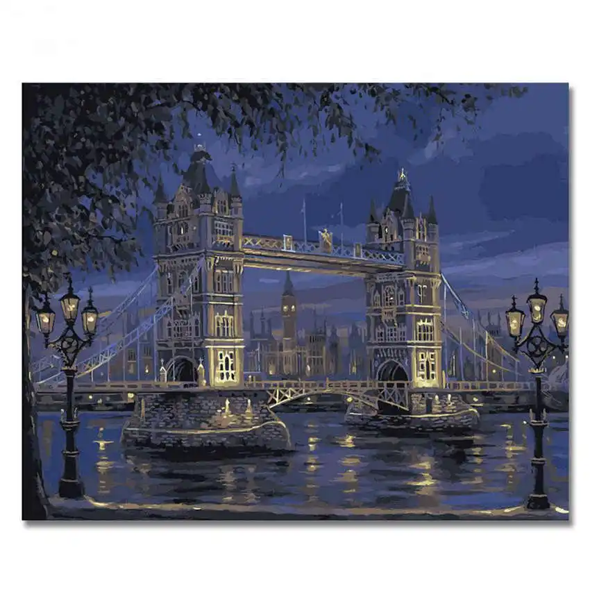 Декоративная картина по номерам на холсте пейзаж Diy маслом городской мост | Дом и
