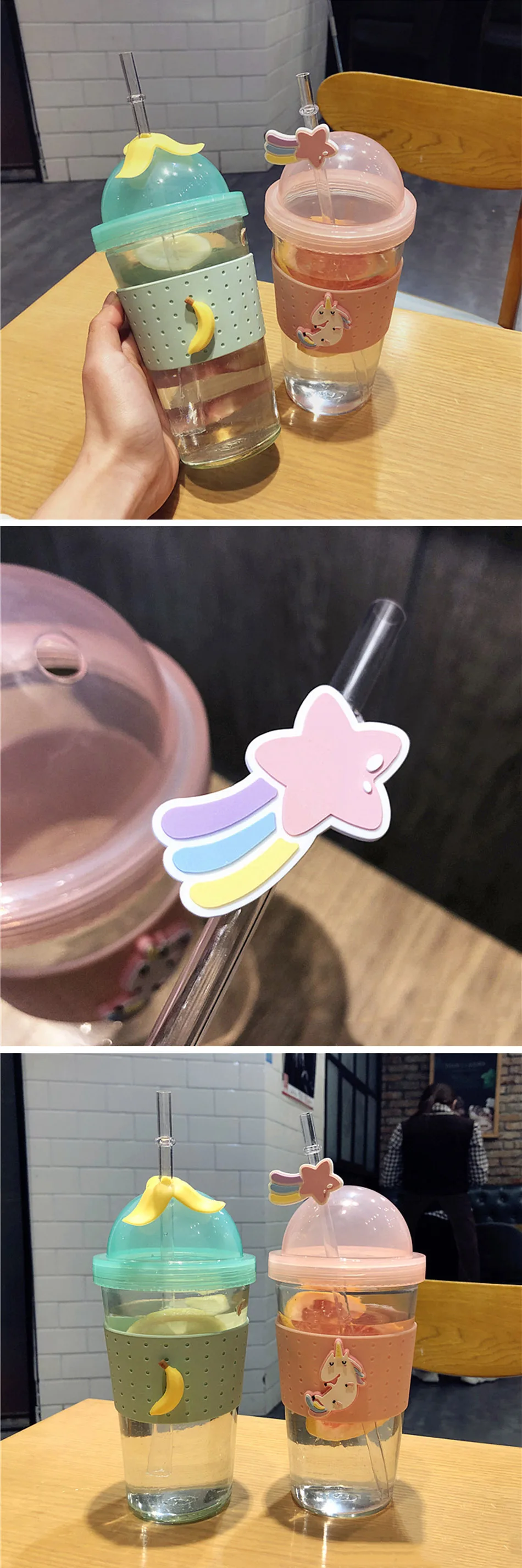 Новая модная вишня двухслойная стеклянная чашка Kawaii бутылка для воды для детей и взрослых с соломинкой милые бутылки для воды Bpa бесплатно герметичные чашки