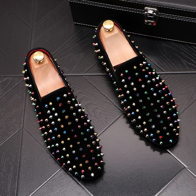 

new arrival men casual party night club dresses breathable genuine leather shoes slip on lazy shoe rivets loafers sapatos hombre