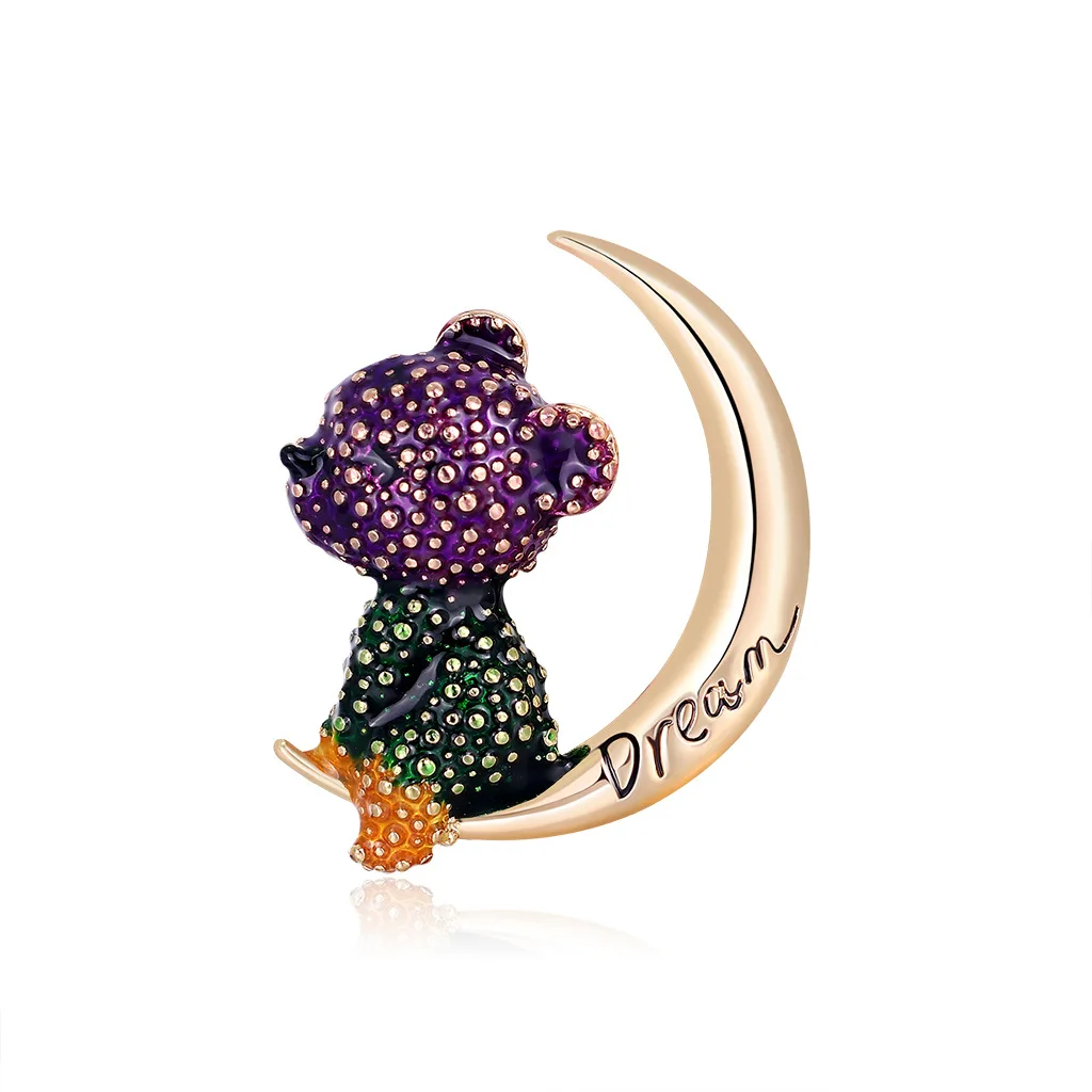 

Retro Moon Bear Brooch for Women Men Suit Badge Korean Fashion Jewelry Creative Cool Alloy Dripping Oil Animal Enamel Pins Gifts