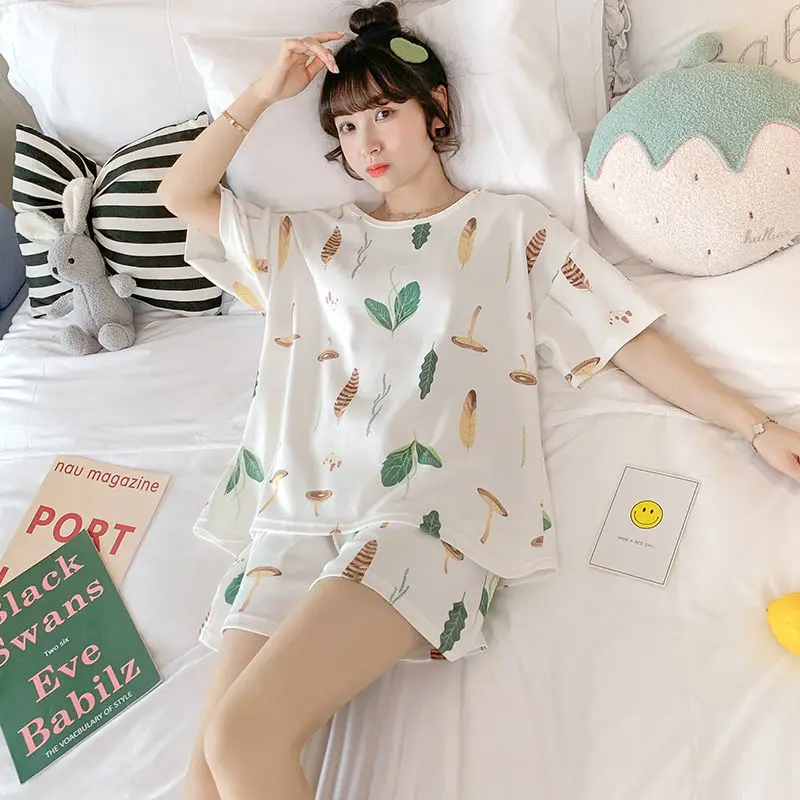 Women Pajama Set Ladies Pajamas Women Summer Pure Cotton Short-sleeved Clear Two-piece Girl Cute Home Service Set Pajama Shorts