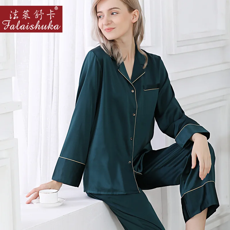 19 momme New genuine silk pajamas sets women sexy purple sleepwear Korean Elegant simple pure color silk womens pyjamas T8263