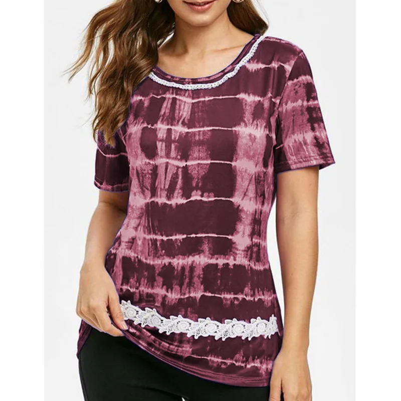 Summer Women's Tie-dye Printing Short-sleeved T-shirt Casual Loose Tee Shirt Plus Size Tshirt Gradient printed Tops S-5XL | Женская