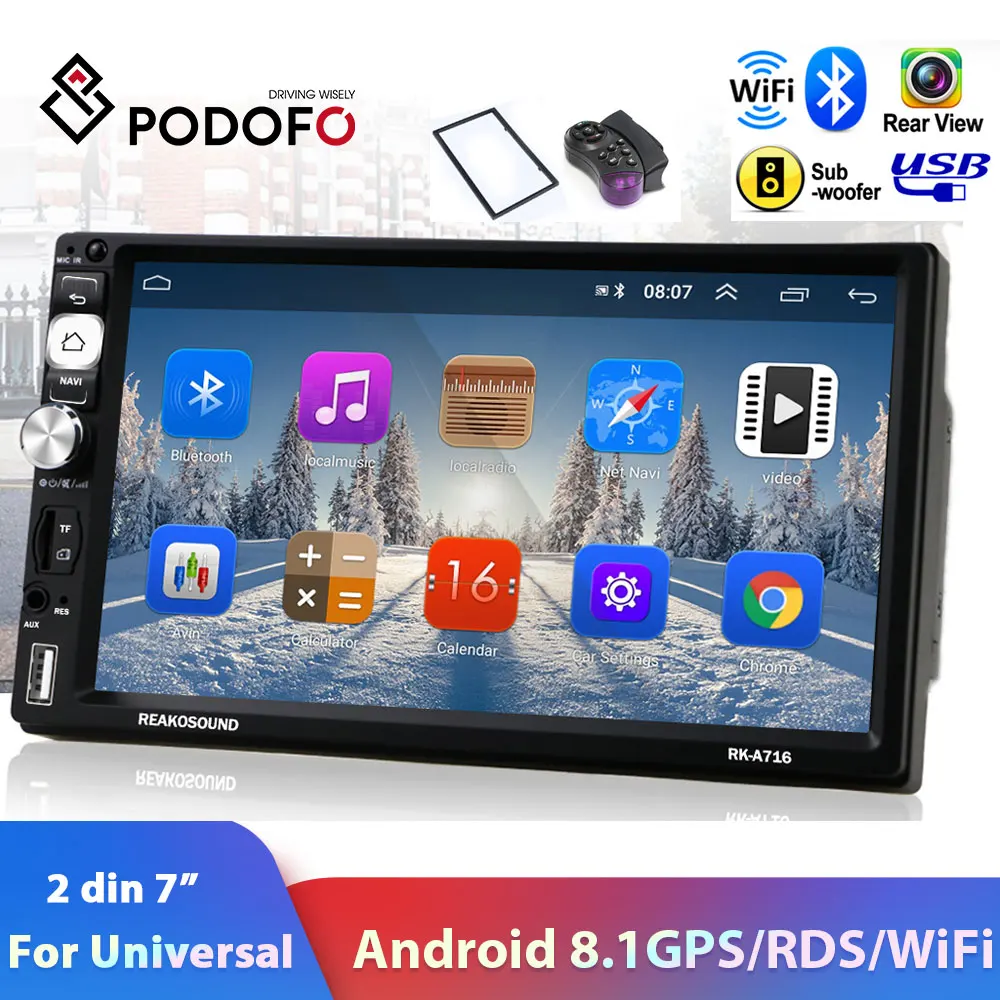 Podofo 2din автомобильный мультимедийный плеер Andriod 8 1 gps Bluetooth Навигация Аудио Стерео
