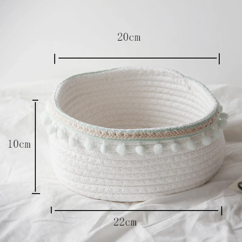 

Nordic Cotton Rope Storage Baskets with Pompom Ins Kids Toy Desktop Sundries Organizer Basket Handmade Woven Laundry Hamper