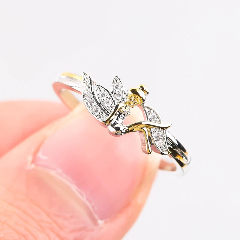 Милый ангел Кольца простой очарование кубического циркония крылья Цветочная