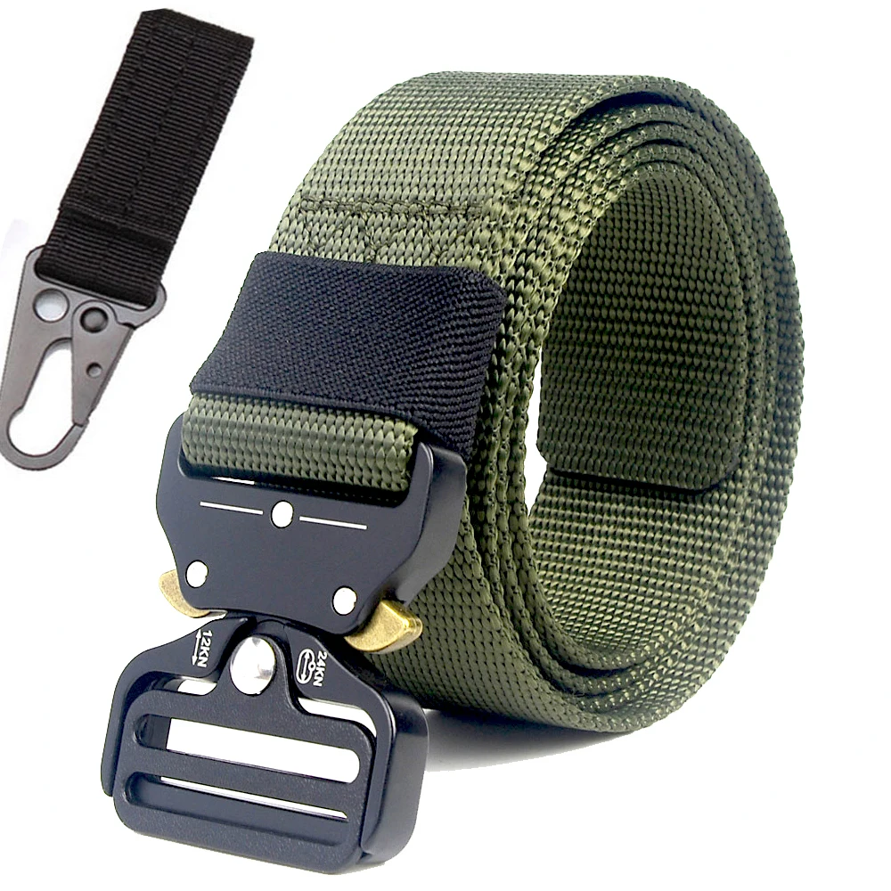 belt and 1 hook Тактический нейлоновый ремень 125 см, 135 см, военная металлическая Автоматическая пряжка, поясной ремень для мужчин на открытом воздухе, для страйкбола, охоты, армейского качества - Цвет: belt and 1 hook
