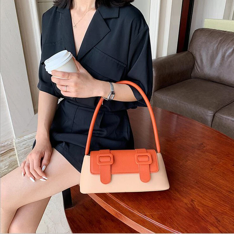 

Women's Bag 2021 New Summer Underarm Bag Korean Fashion Contrast Shoulder Bag Simple and Versatile Handbag Flap No Pocket Single