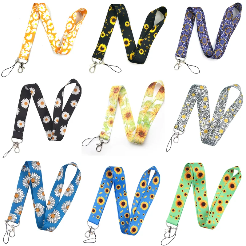 

Suflower White Daisy Flower Painting Art Key Chain Neck Strap Lanyard For Keys ID Card Badge Holder Keycord Creative Lanyards