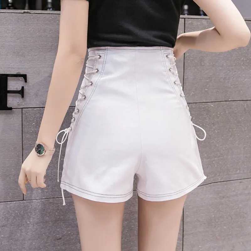 Женские модные джинсовые шорты в стиле панк на молнии со шнуровкой женская