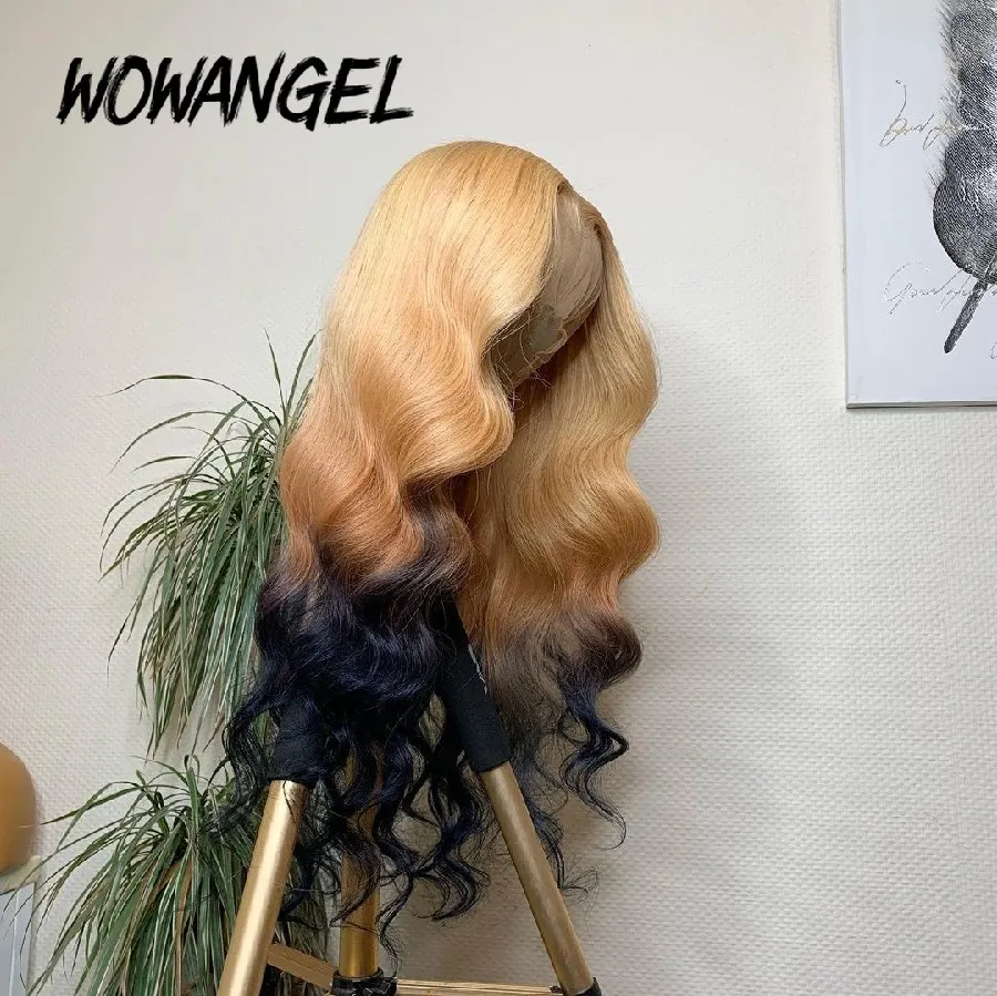 

Ombre Body Wave 613 Blonde Lace Front Human Hair Wig Remy Hair Pre Plucked Bleached Knots Brazilian Frontal Wig