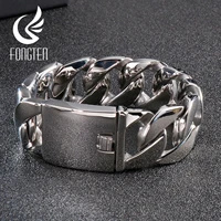 fongten high polishing heavy big cuban link chain bracelet silver color stainless steel cuff armband men bracelets bangles