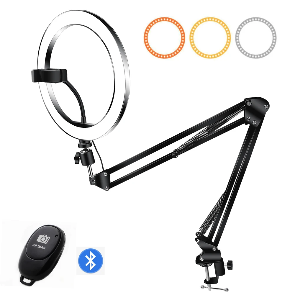 

Dimmable 10 inch LED Selfie Ring Light With Desktop Long Arm Phone Holder 16cm Photography Photo Beauty Lamp For Youtube VK