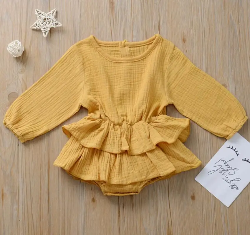 Yellow Модные комбинезоны для маленьких мальчиков и девочек; Новинка года; сезон лето-осень; комбинезоны с оборками для маленьких девочек и мальчиков; милая детская одежда в японском и корейском стиле - Цвет: Yellow