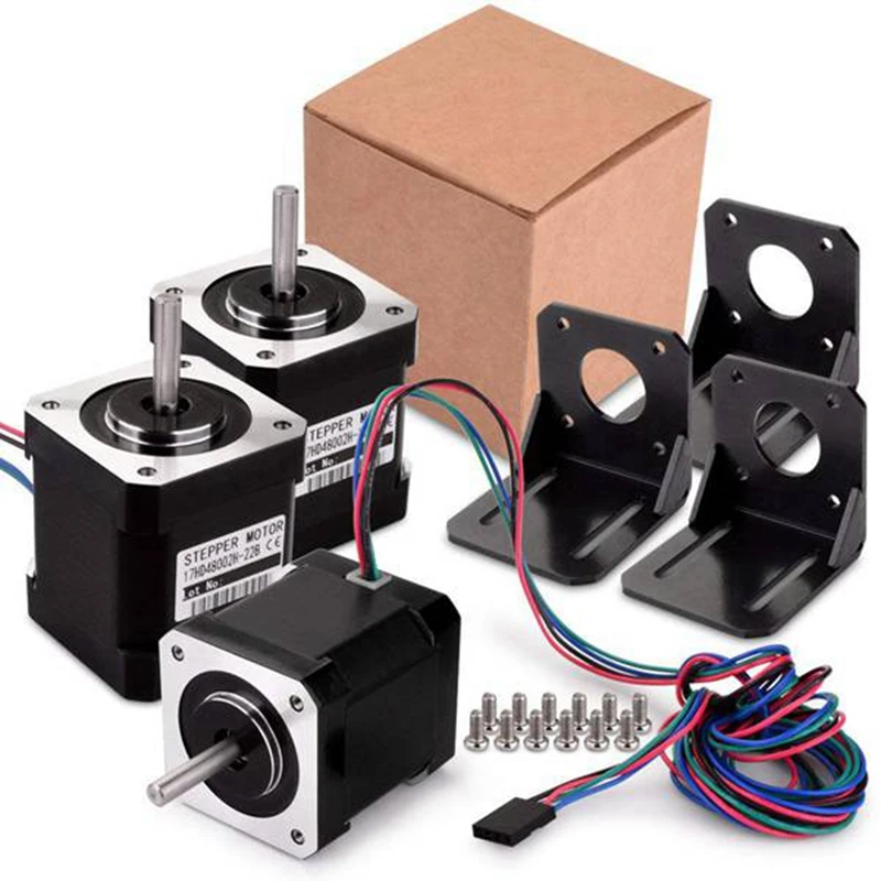 

3 Pack Nema 17 Stepper Motor with 1M 4-Pin Cable & Connector and 3 Pack Mounting Bracket Kit for 3D Printer/CNC