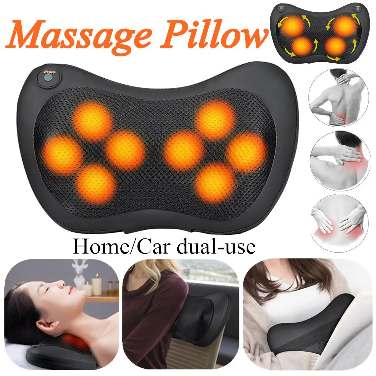 

8 Heads Relaxation Massage Pillow Vibrator Electric Shoulder Back Heating Kneading Infrared therapy pillow shiatsu Neck Massager