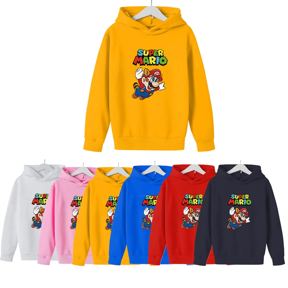 

Mario Bros Boys Hoodies Harajuku Cartoon Print Costume Fleece Spring Fall Comfy Tops Kids Anime Super Zings 4-14T Baby Clothes