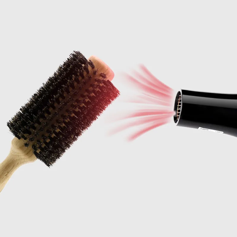 

Barber Salon Wood Handle Boar Bristles Round Brush Removable Tail Professional Hairdressing Hair Brush Hair Round Comb