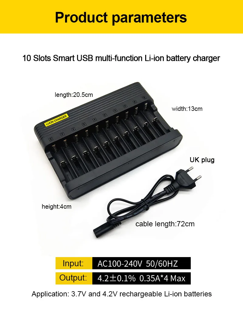 pujimax 26650 10 slots battery charger 18650 eu smart charging 14500 26500 22650 26700 li ion rechargeable battery charger free global shipping