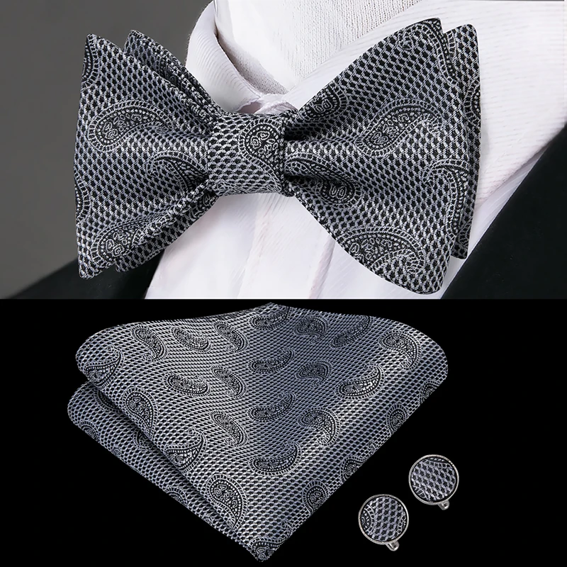LH-2029 Hi-Tie, роскошный Шелковый мужской галстук-бабочка, галстук-бабочка, набор для мужчин, клетчатый коричневый галстук-бабочка, носовой платок, носовой платок, запонки, набор для мужчин s - Цвет: LH-2029