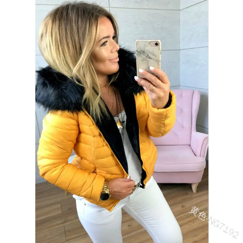 

WEPBEL Women Fashion Autumn Winter Warm Thick Jackets Outwear Casual Fur Slim Solid Color Full Sleeve Hooded Ladies Jacket