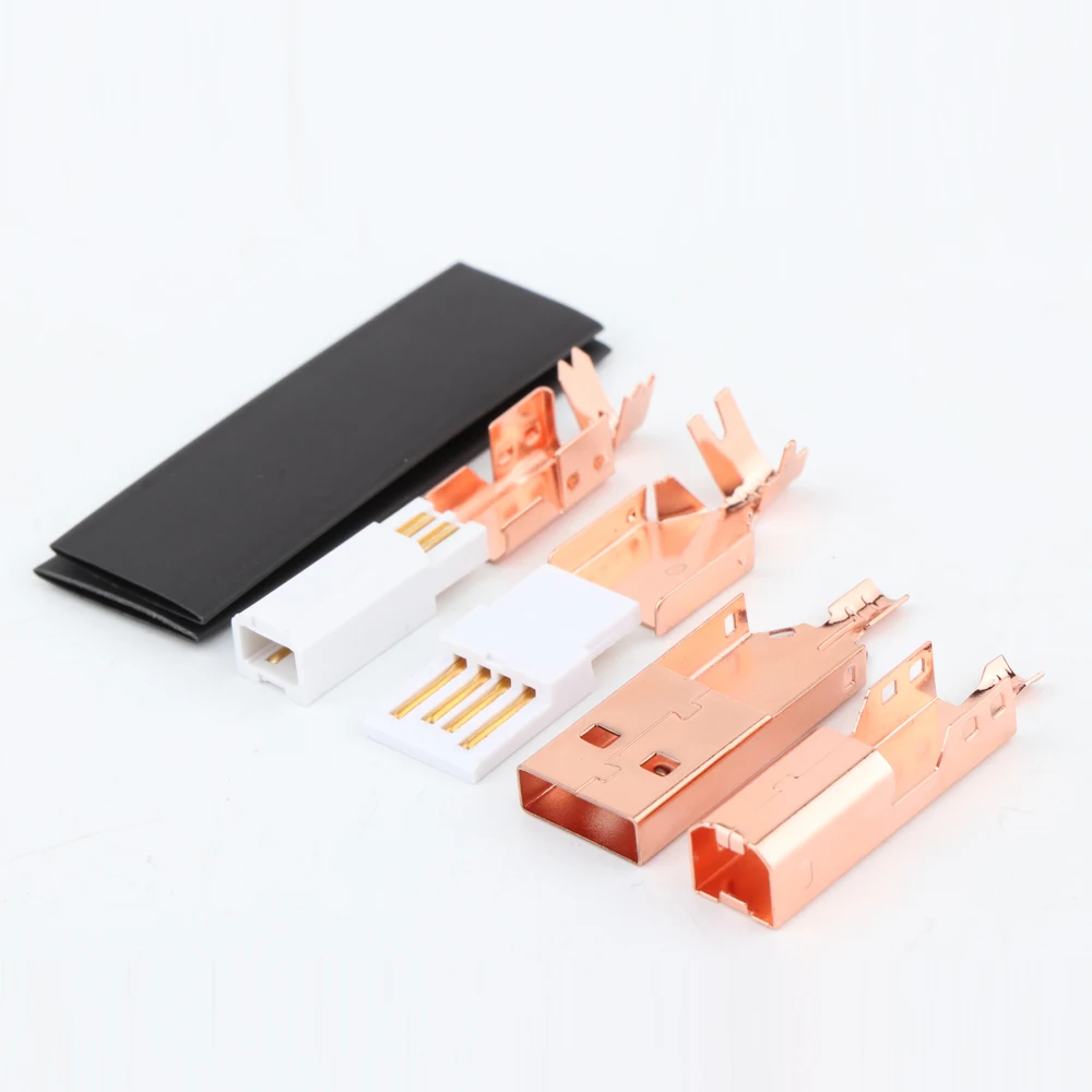 

One Set Tellurium copper Rose Gold Plated USB A + USB B Type A-B Plug, DIY USB Cable connector jack