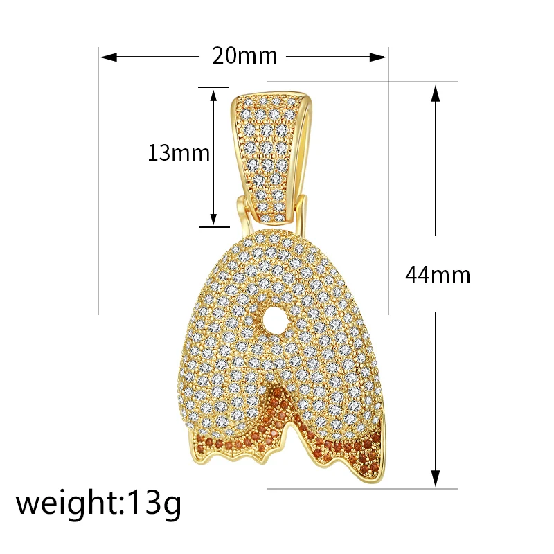 

Customized Name Dripping Letter Pendant White Zircon Orange Edged Cubic Zirconia Hip Hop Jewelry For Men or Women