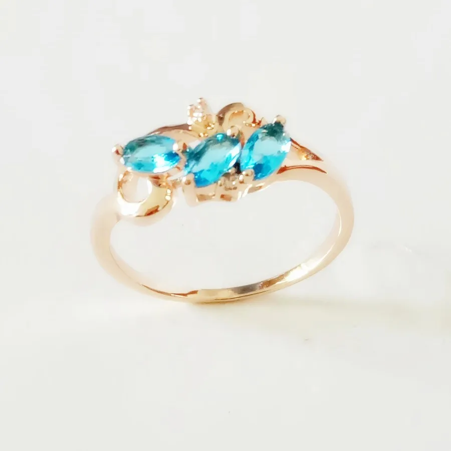 

Women Ring Romantic Bands Rose 585 Gold Color Jewelry New Light Blue Cubic Zircon Rings Designs for Women