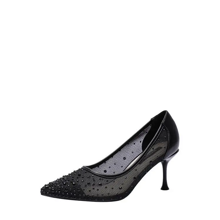 

spring 2020 new women's Korean fashion Rhinestone thin heel pointed high heel women's shoes