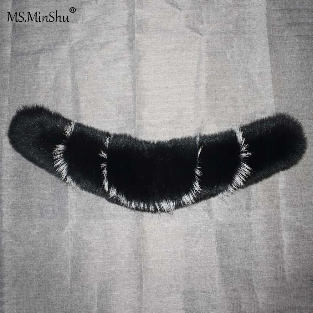 MS.Minshu Natural Fox Fur Collar For Hood Big Size Dense Genuine skin New Design Real |