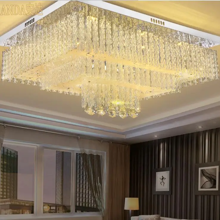 

Living room crystal lamp rectangular master bedroom lamp warm atmosphere restaurant ceiling lamp dimming