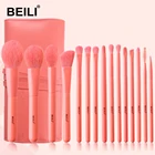 Кисти для макияжа BEILI, 15 шт., кораллово-красный, высокое качество, синтетический ворс, пудра, румяна, тени для бровей, набор кистей для макияжа