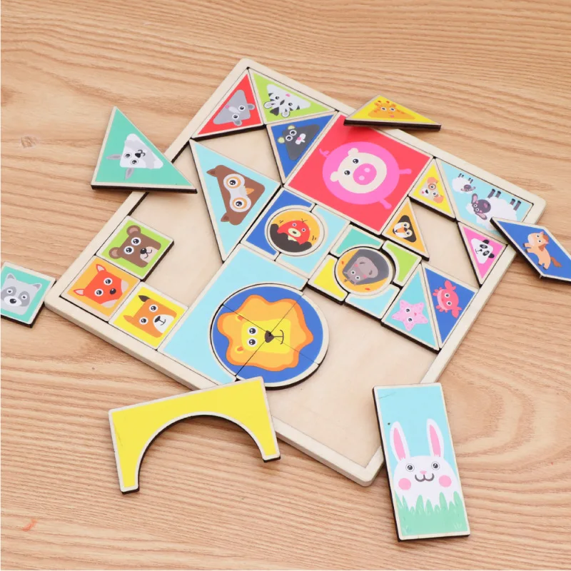 

Three-Dimensional Colorful Animal Puzzle Educational Toys Developmental Baby Toy KidsEarly Training Game DIY Wooden Puzzle Gift
