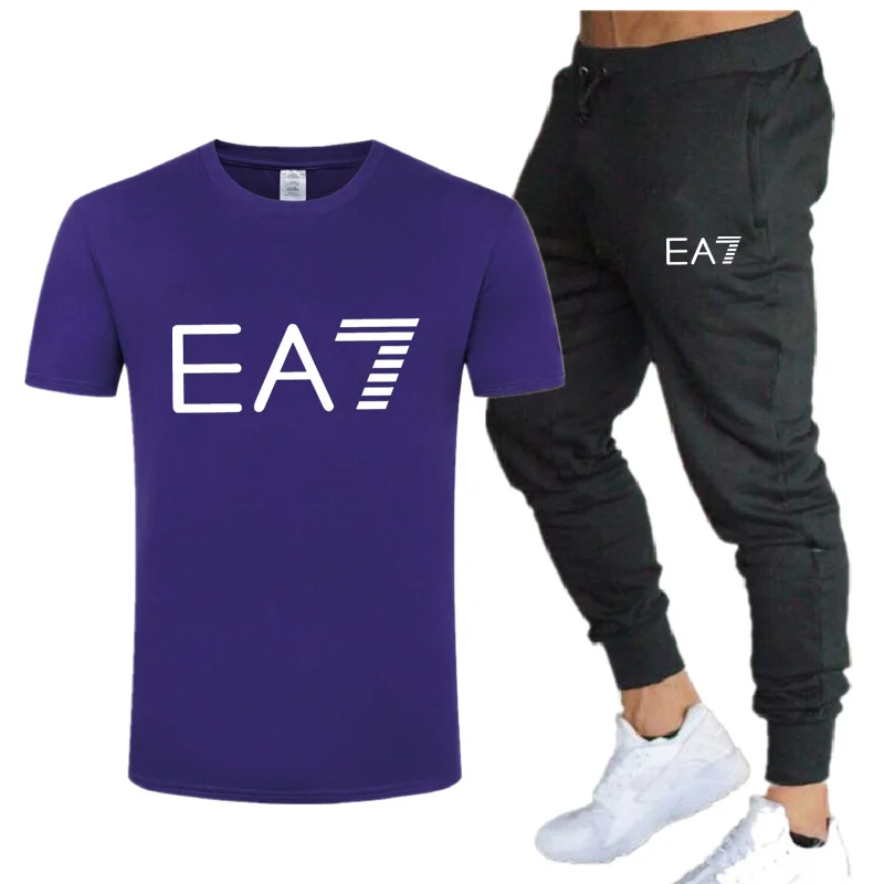 

2021 summer leisure men's brand suit men's sportswear T-shirt short sleeve suit 2 pieces