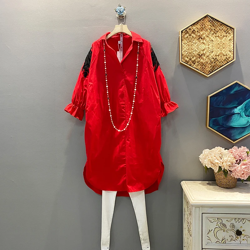 Женское Повседневное платье с отложным воротником EWQ однотонное вышивкой