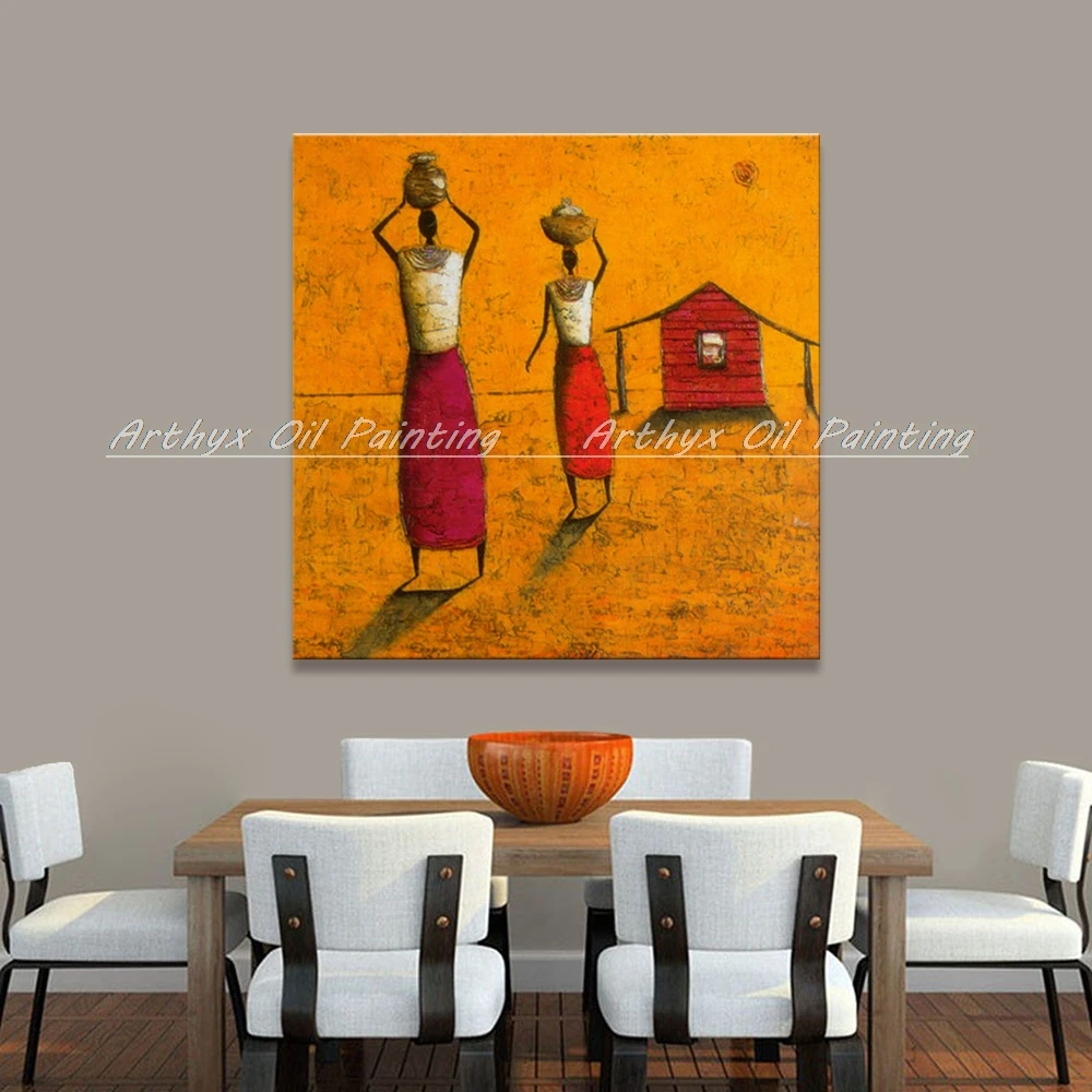 Arthyx Hand Painted Modern Abstract Oil Paintings On Canvas African Women People Picture For Living Room Decoration Unframed Set | Дом и сад