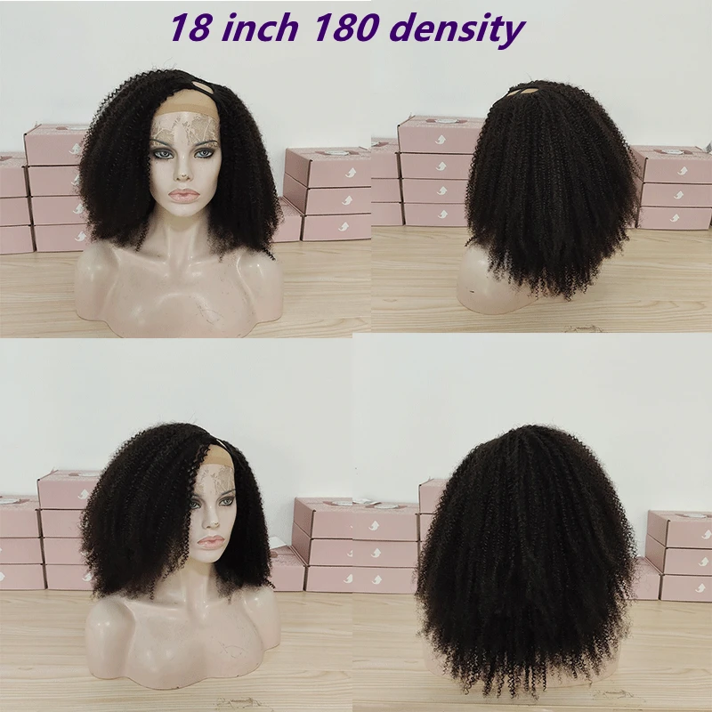 spesifikasi Rambut Palsu Keriting Afro U Part Wig Untuk Wanita Kulit Hitam Rambut Manusia Virgin Wig Tanpa Lem Ketebalan 250 Wig Setengah Keriting 4b 4c Wig Terbuka U