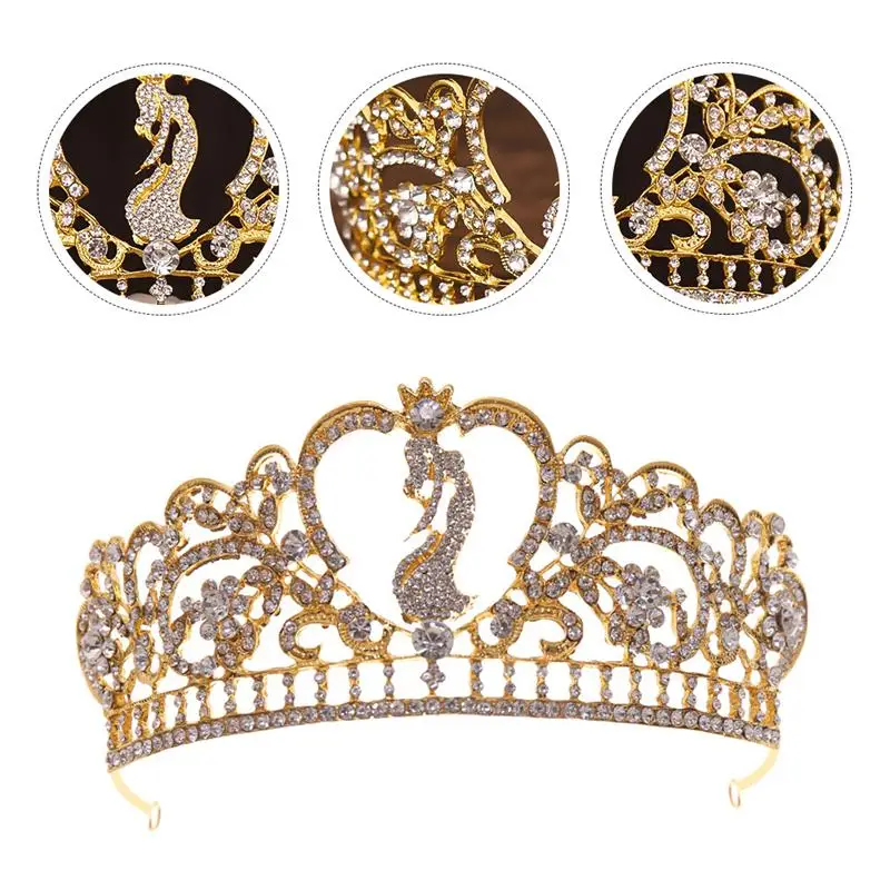 

1Pc Decorative Bride Crown Rhinestone Crown Headdress Wedding Dress Crown Golden