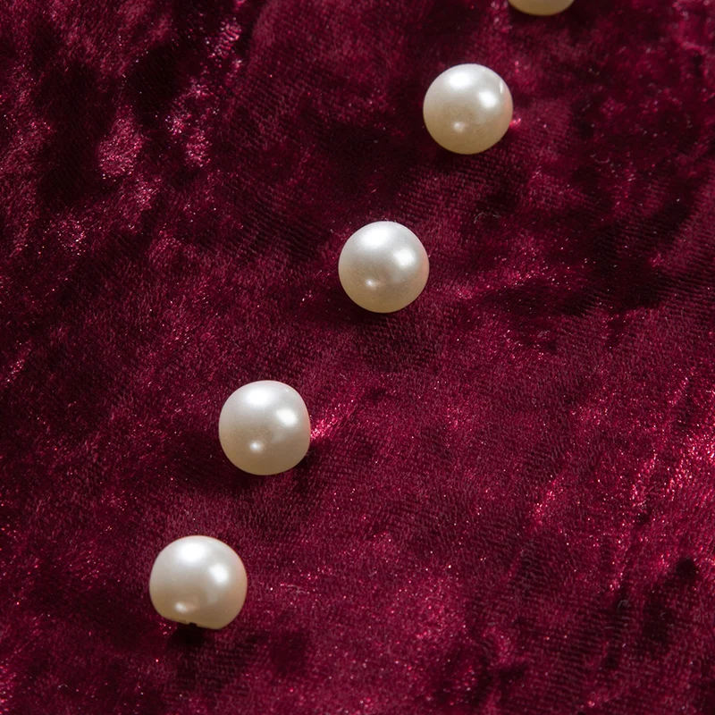 

YIGELILA New Arrrivals Deep Wine Dress Solid O-neck Puff Sleeves Vintage Dress Short Sleeves With Button Mid-calf Dress 65336